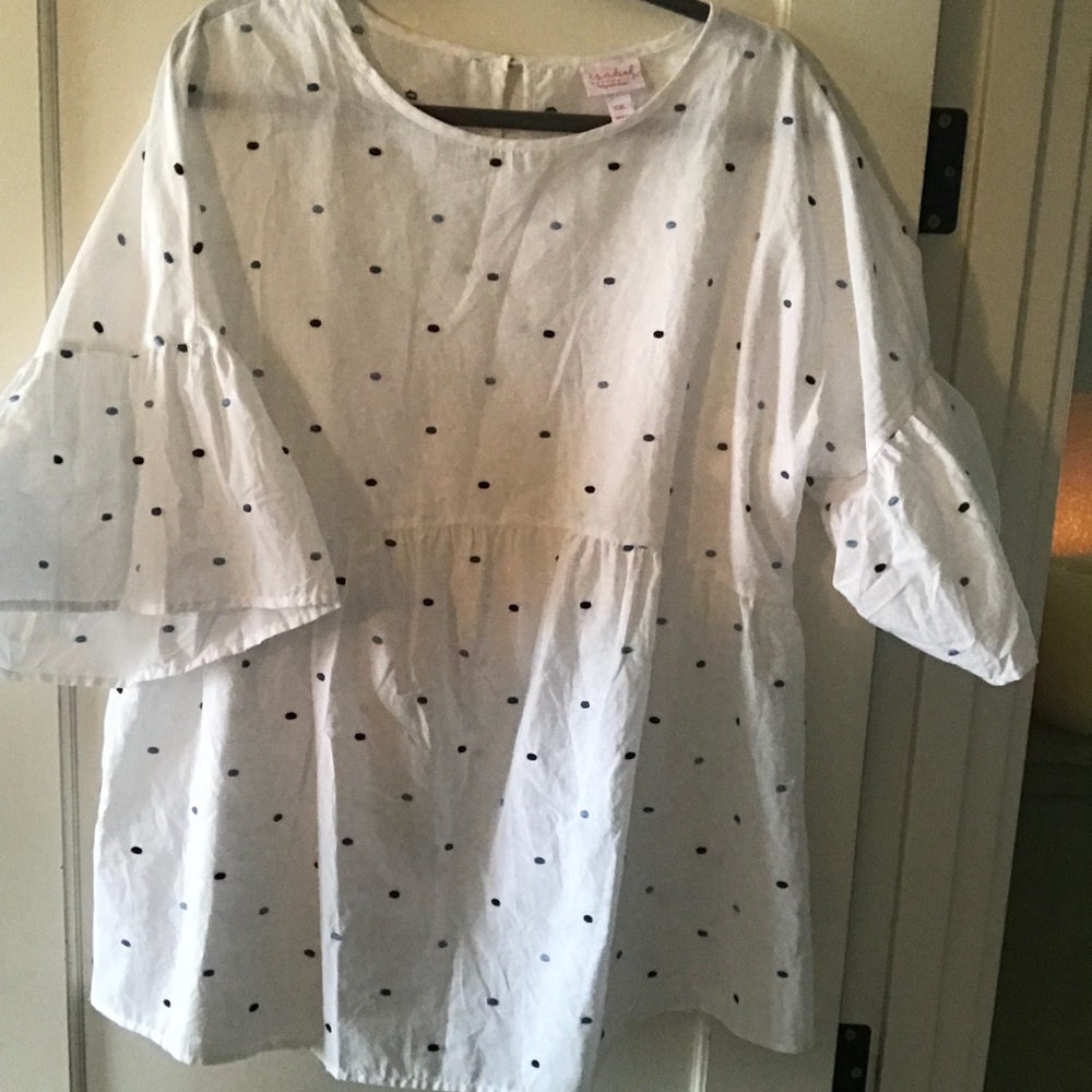 White maternity blouse with polka dots